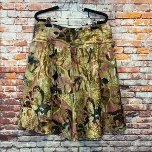 Chico's Floral A-Line Midi Skirt in Green, Pink, Navy